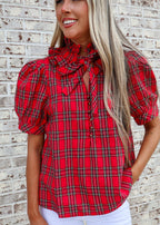 Alina Plaid Puff Sleeve Blouse