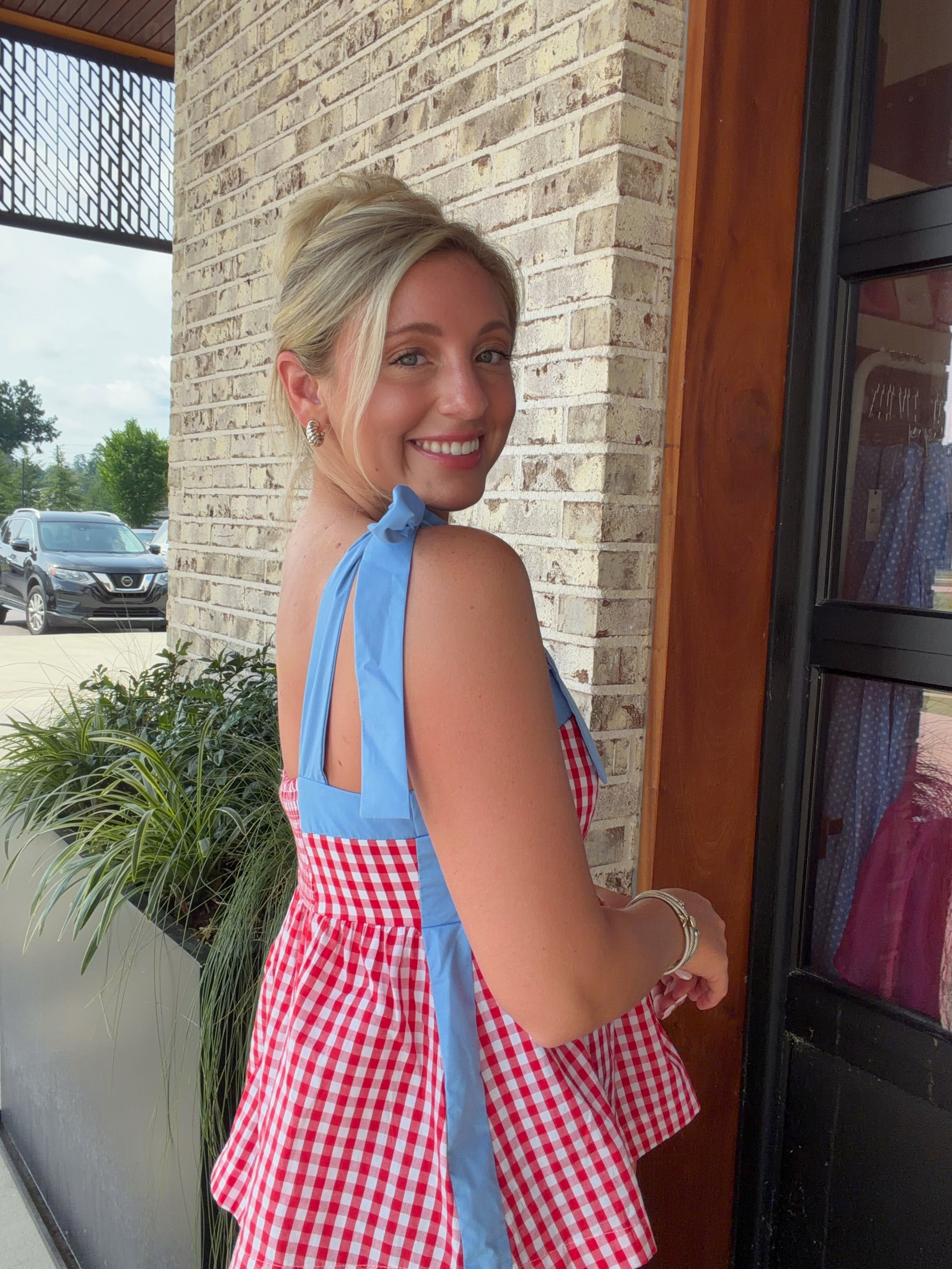 Delphine Tie Strap Gingham Top