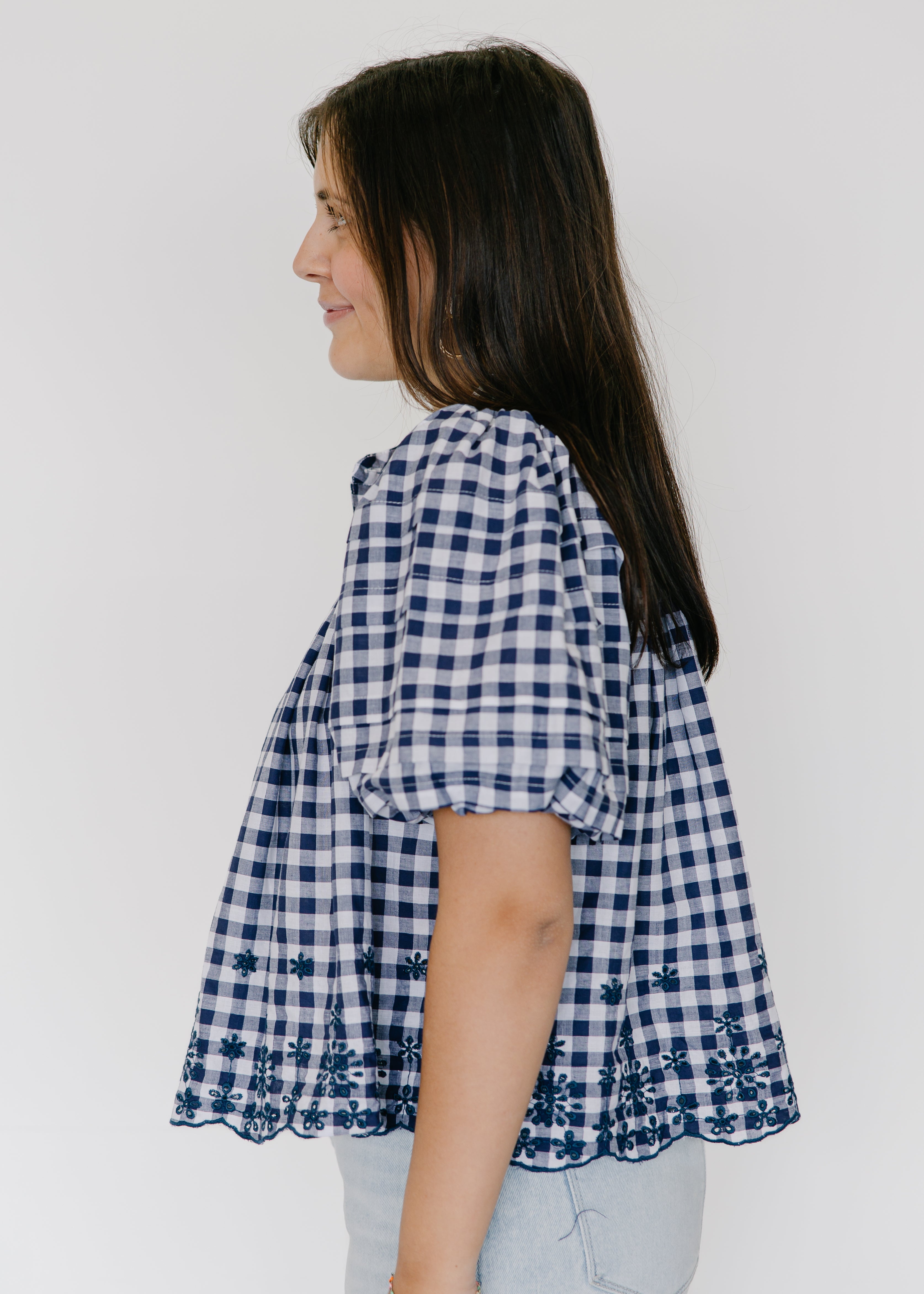 Holland Gingham Puff Sleeve Peplum Top