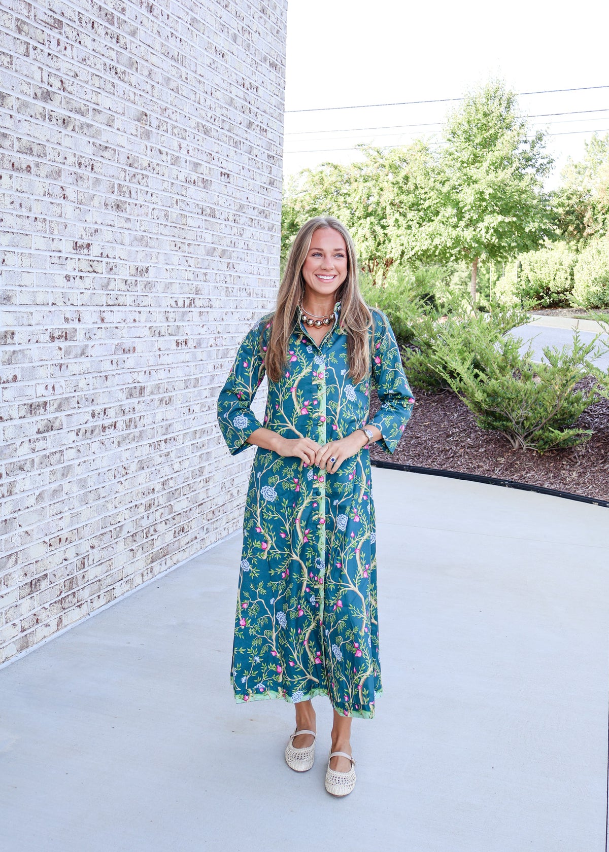 botanical maxi dress Madeline Bloom Printed Model is 59 Pretty Black and White Select Size Box Below, then 