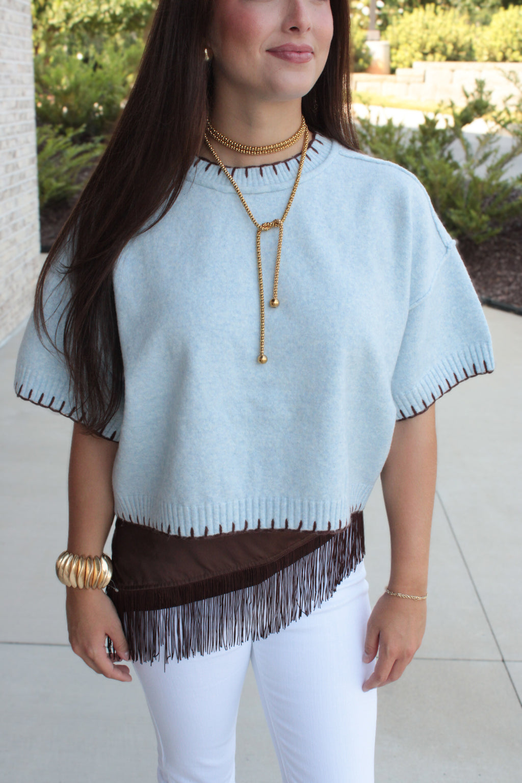 Mabel Stitch Oversized Sweater in Cashmere Blue/Brown