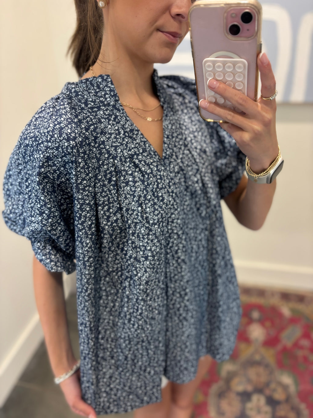 Bitty Flower Denim Blue Blouse