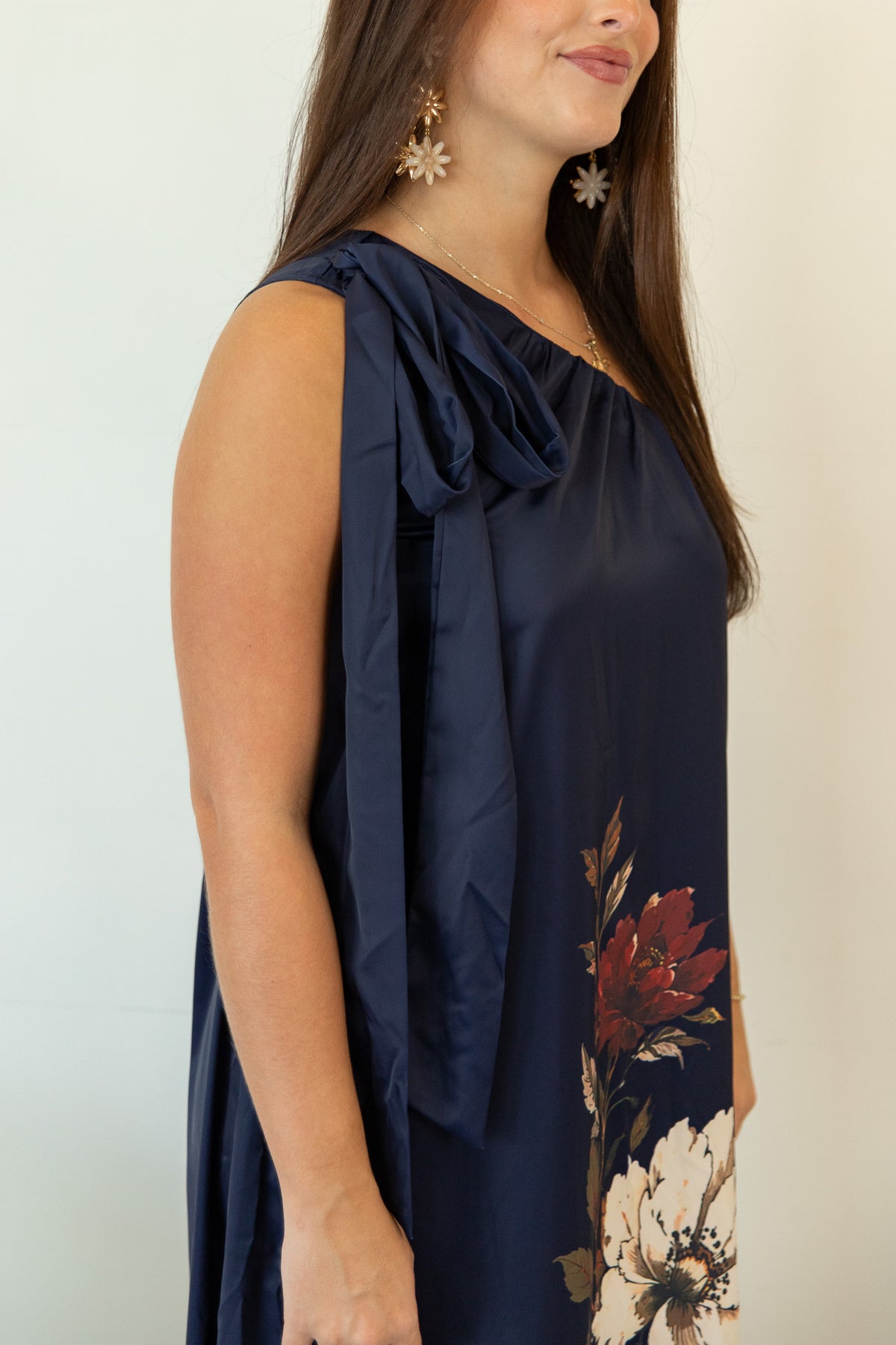 Fall in Bloom One Shoulder Maxi Dress