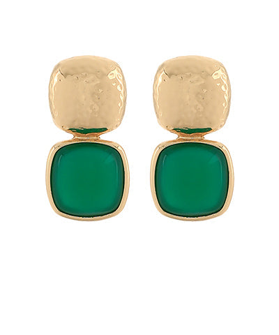 Color Double Layer Stone Earrings