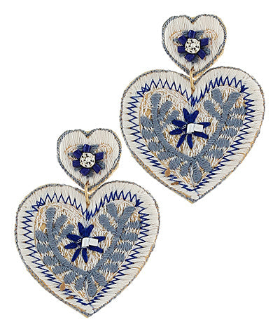 Embroidered Heart Earrings