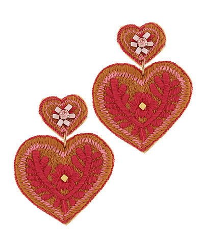 Embroidered Heart Earrings