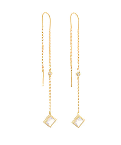 End Square Stone CZ Wire Earrings