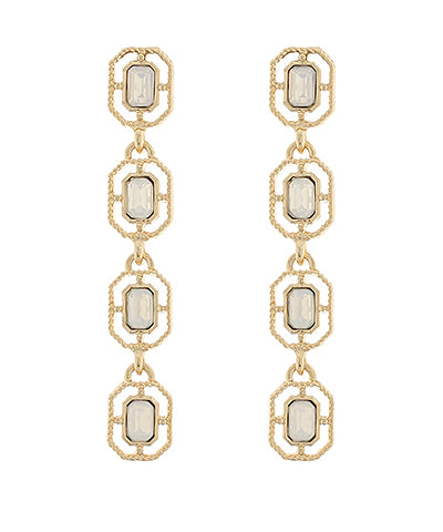 Antique Emerald Cut Glass Linear Earrings