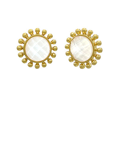 Dotted & Faceted Round Stone Earrings