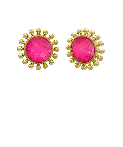 Dotted & Faceted Round Stone Earrings