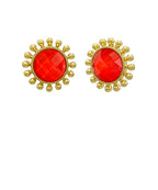 Dotted & Faceted Round Stone Earrings