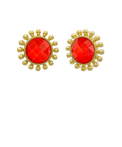 Dotted & Faceted Round Stone Earrings