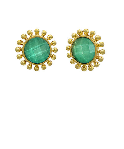 Dotted & Faceted Round Stone Earrings