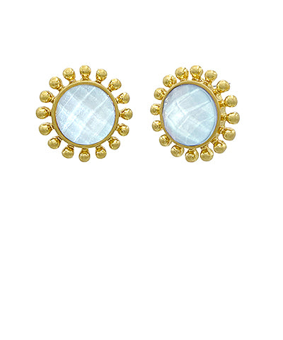 Dotted & Faceted Round Stone Earrings