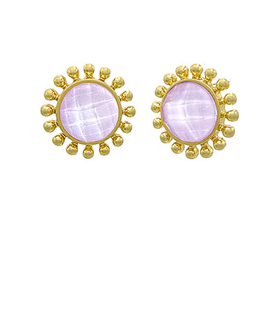 Dotted & Faceted Round Stone Earrings