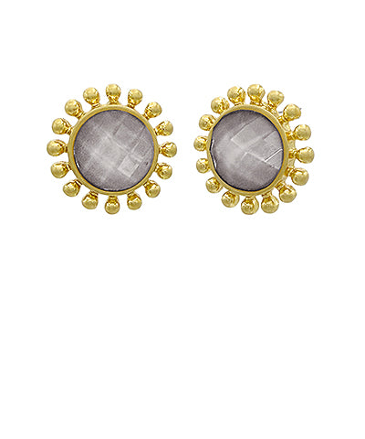 Dotted & Faceted Round Stone Earrings