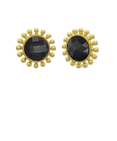 Dotted & Faceted Round Stone Earrings