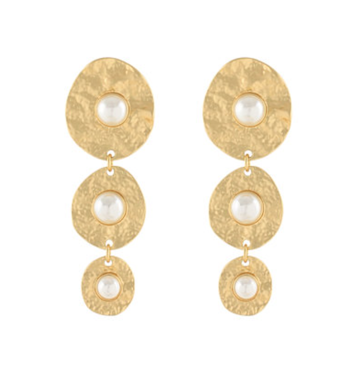 Linear Geometric Round & Pearl Earrings