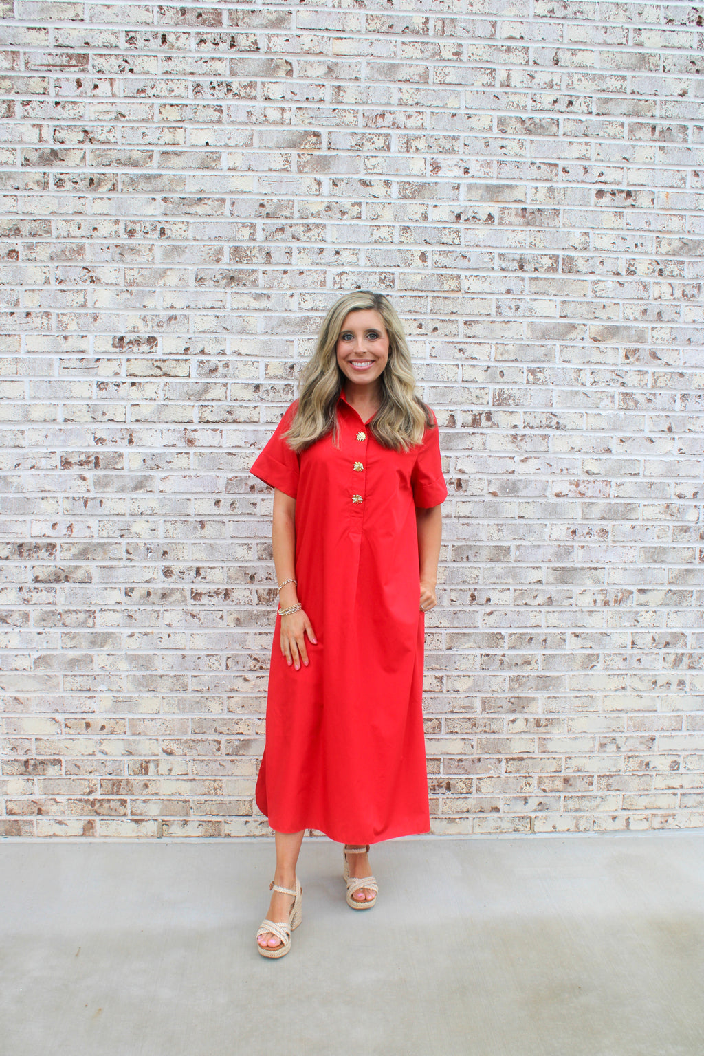 Evelyn Button Front Shirt Midi Dress