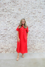 Evelyn Button Front Shirt Midi Dress