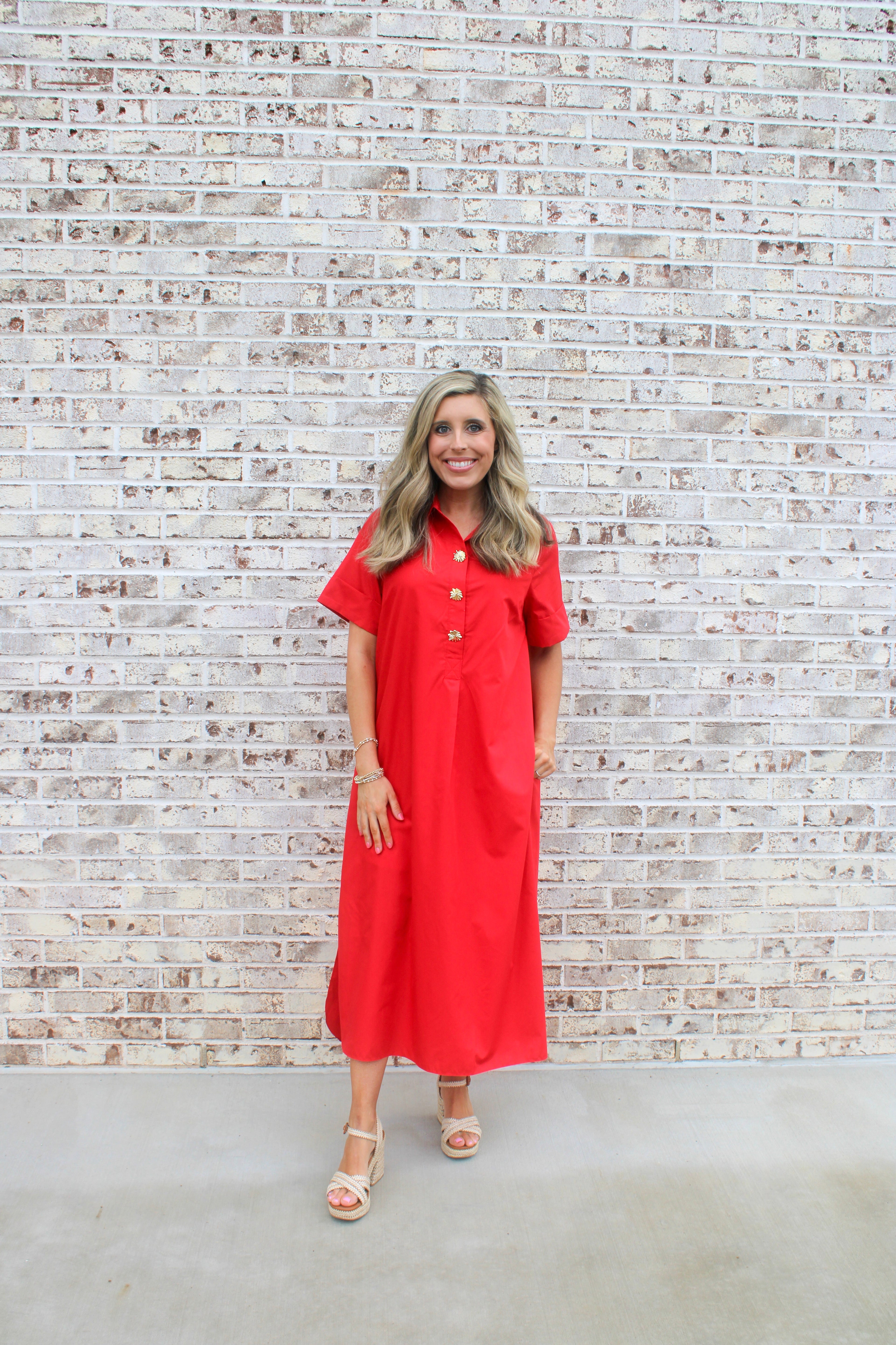 Evelyn Button Front Shirt Midi Dress