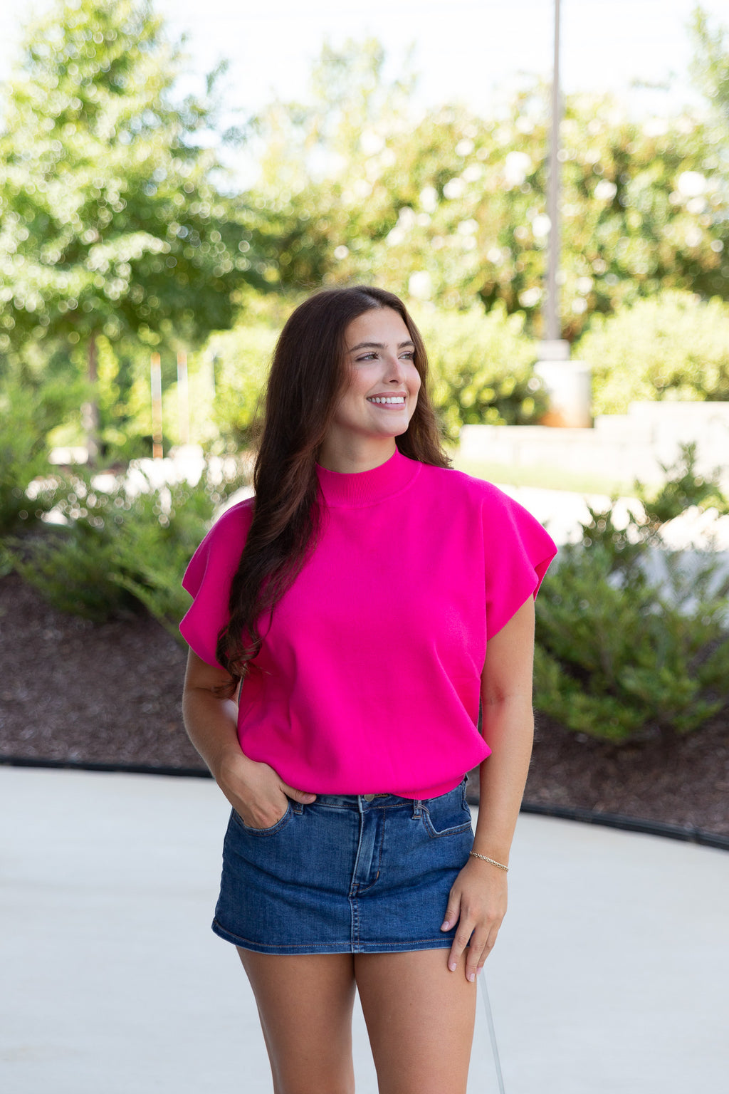 Marina Mock Neck Top in Hot Pink