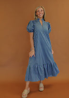 Elise Striped Maxi Dress in Hunter Green/Blue
