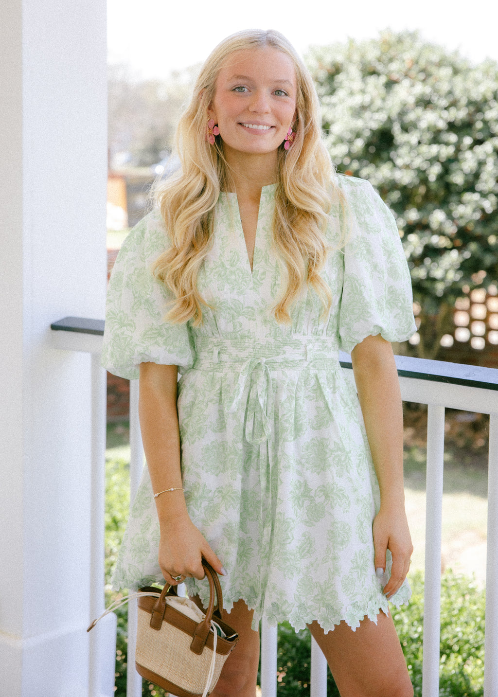 Zara Scallop Lace Puff Mini Dress