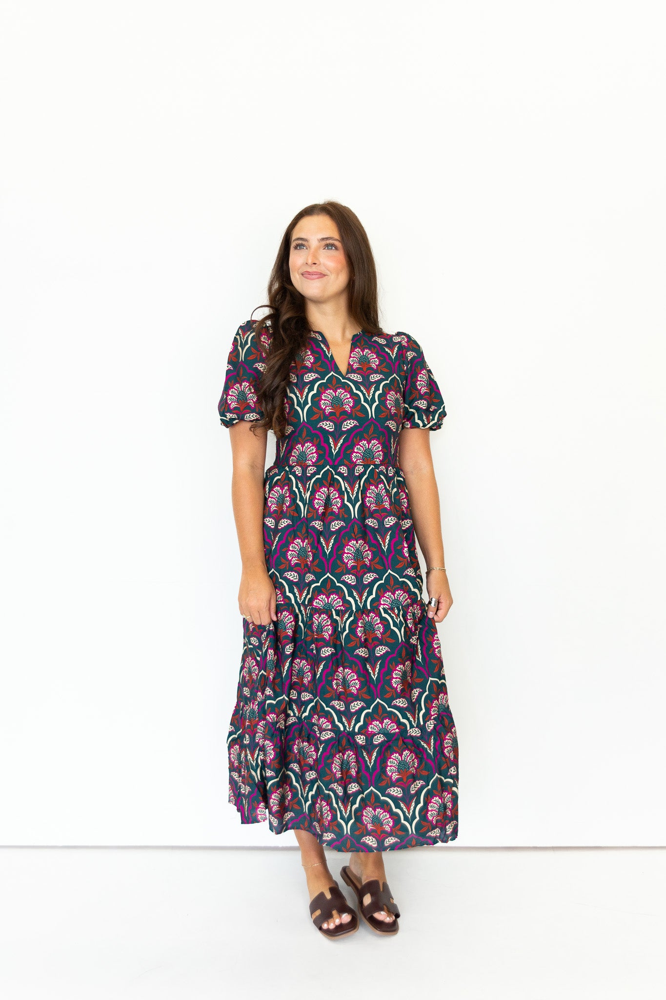 Blaise Floral Puff Sleeve Midi Dress