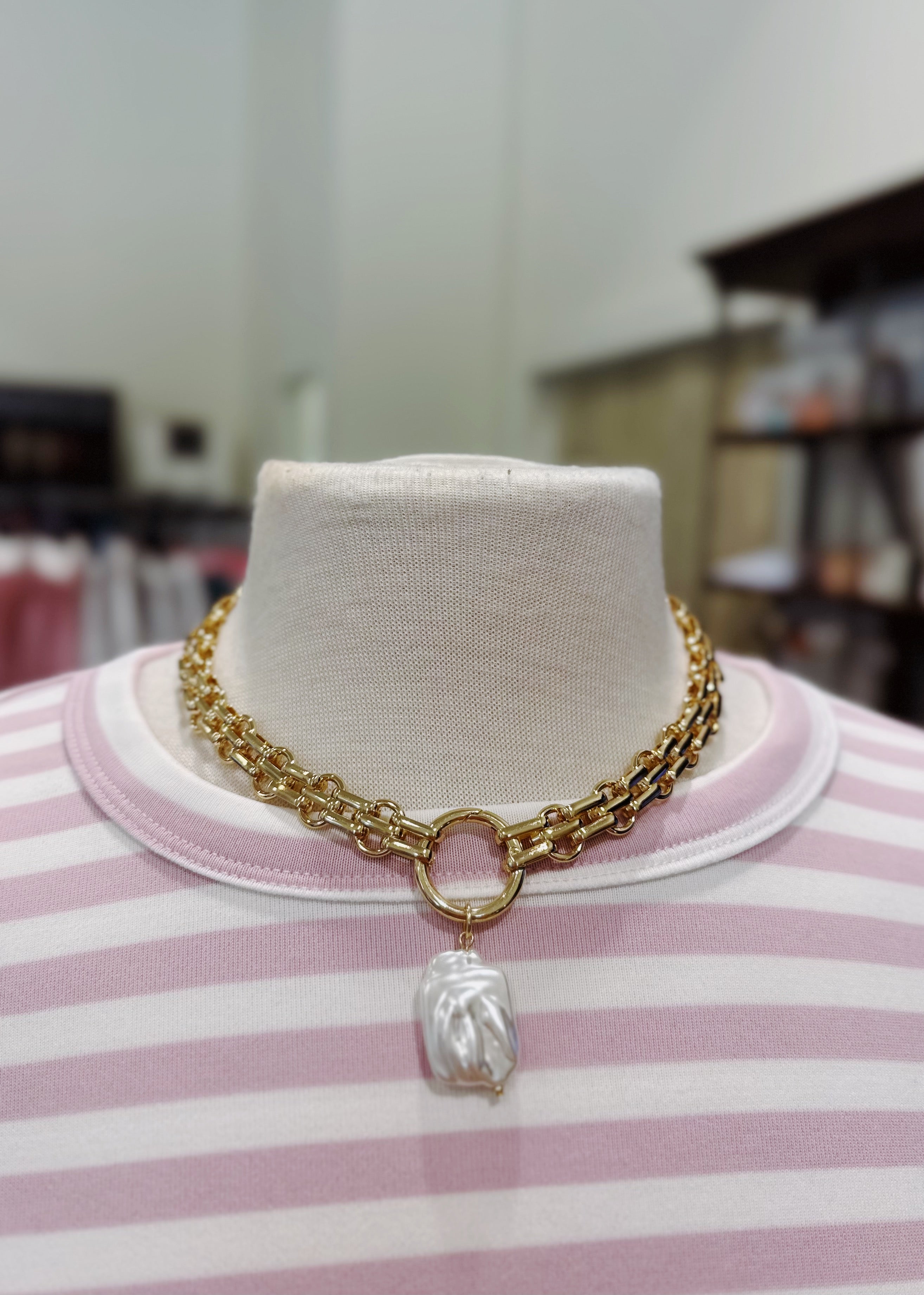 Square Pearl Pendant Watch Chain Necklace