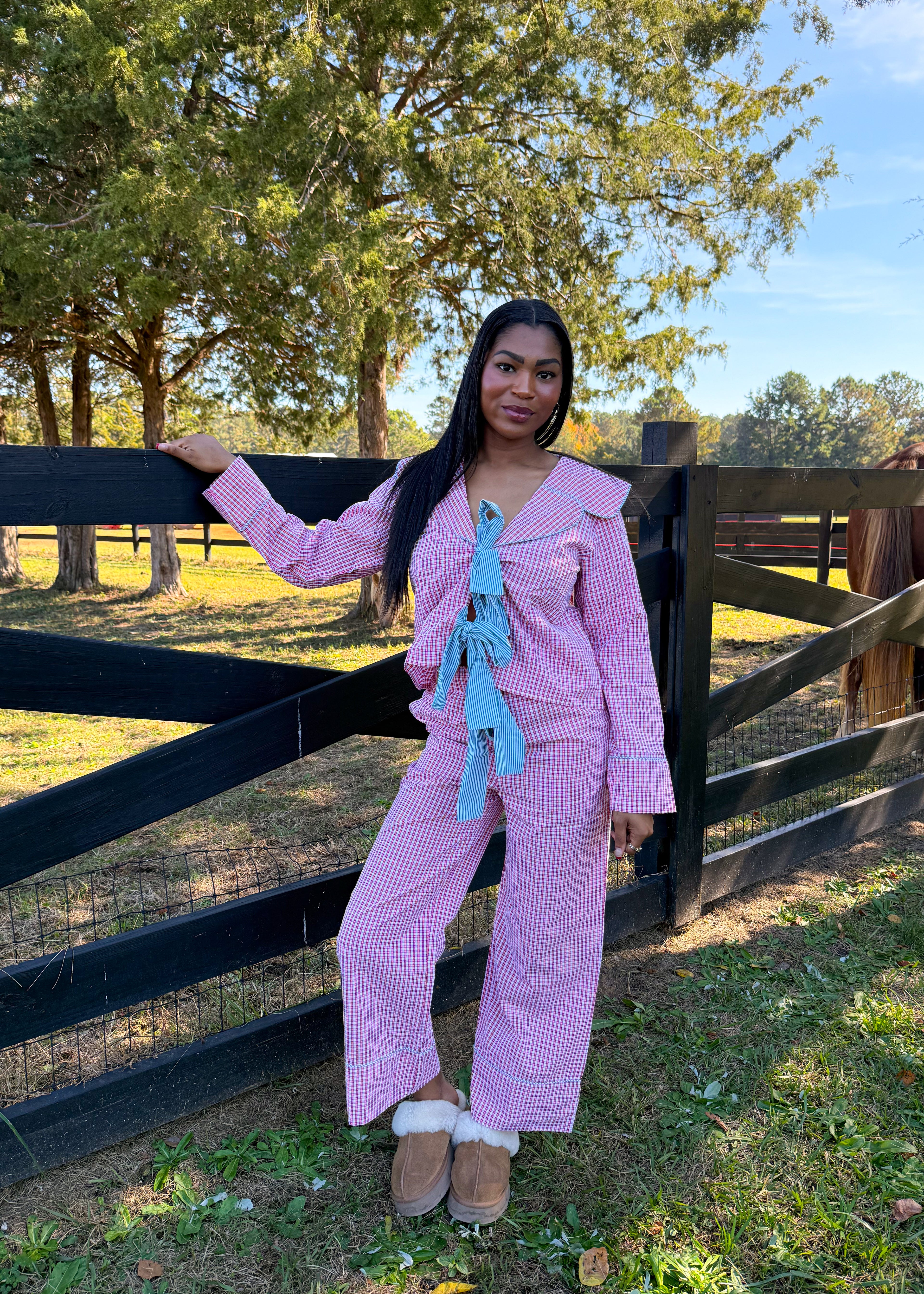Gingham Bow Pajama Set