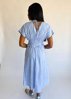 Stripe V Neck Midi Dress