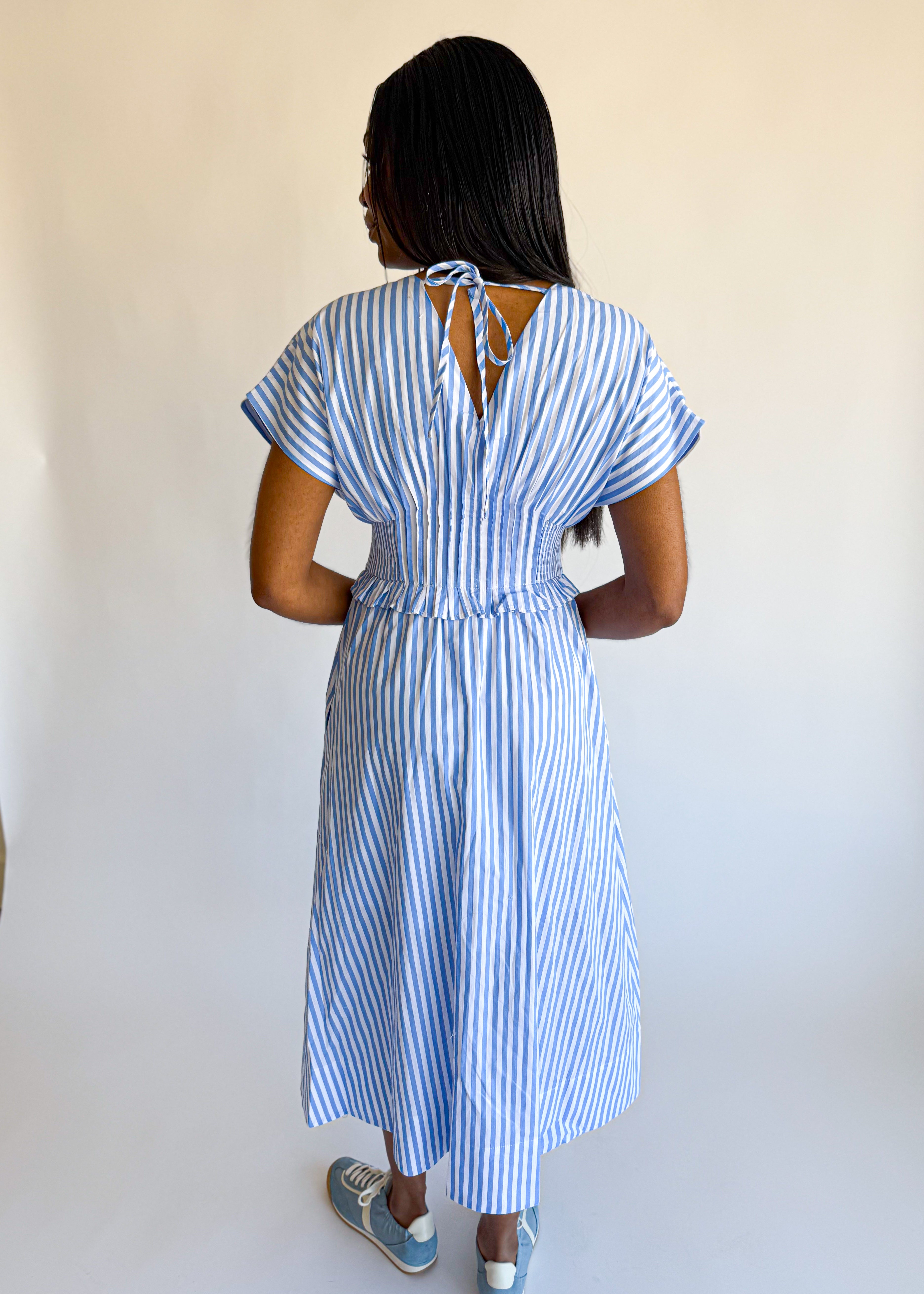 Stripe V Neck Midi Dress