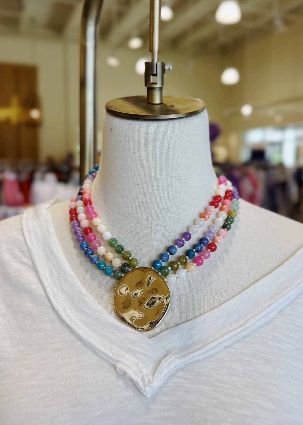 3 Layered Round & Marble Bead Necklace
