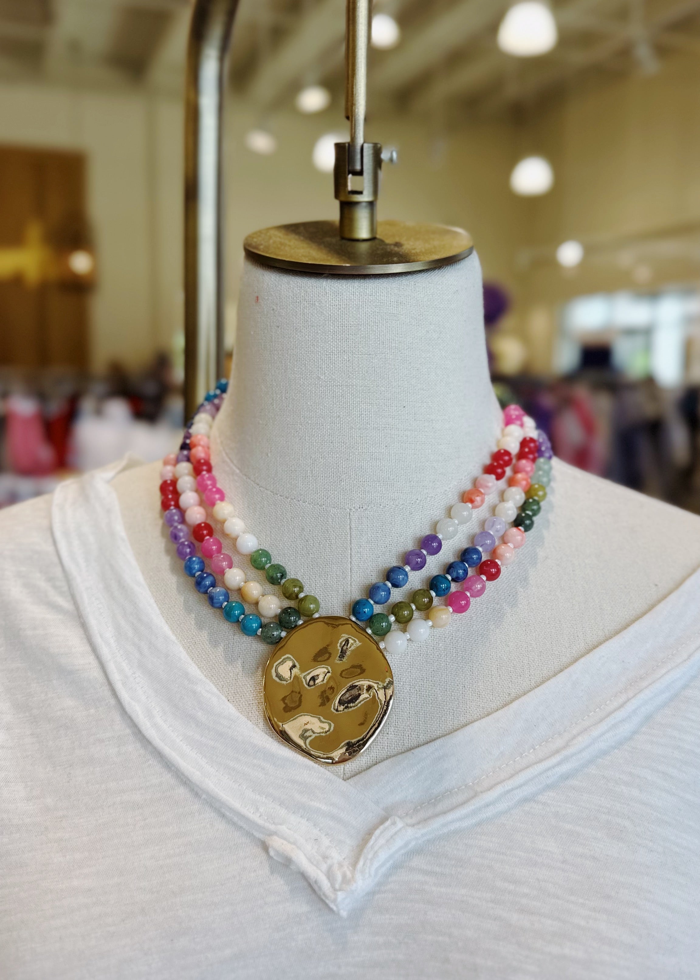 3 Layered Round & Marble Bead Necklace