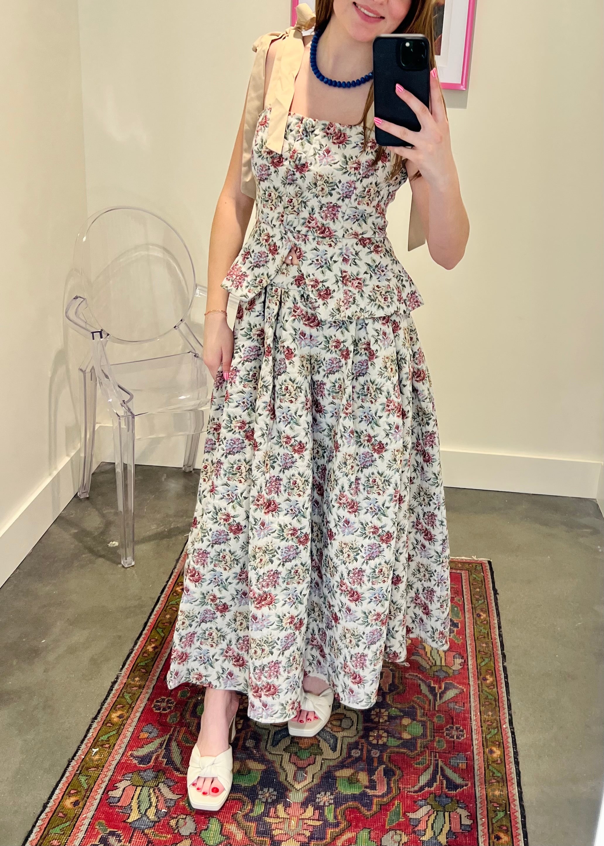 Tapestry Jacquard Top and Midi Skirt Set