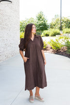 Calla Collar Midi Dress in Brown