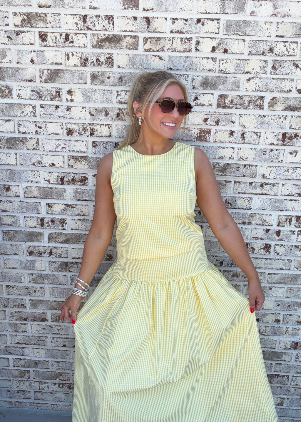 Avery Gingham Sleeveless Top & Midi Skirt Set