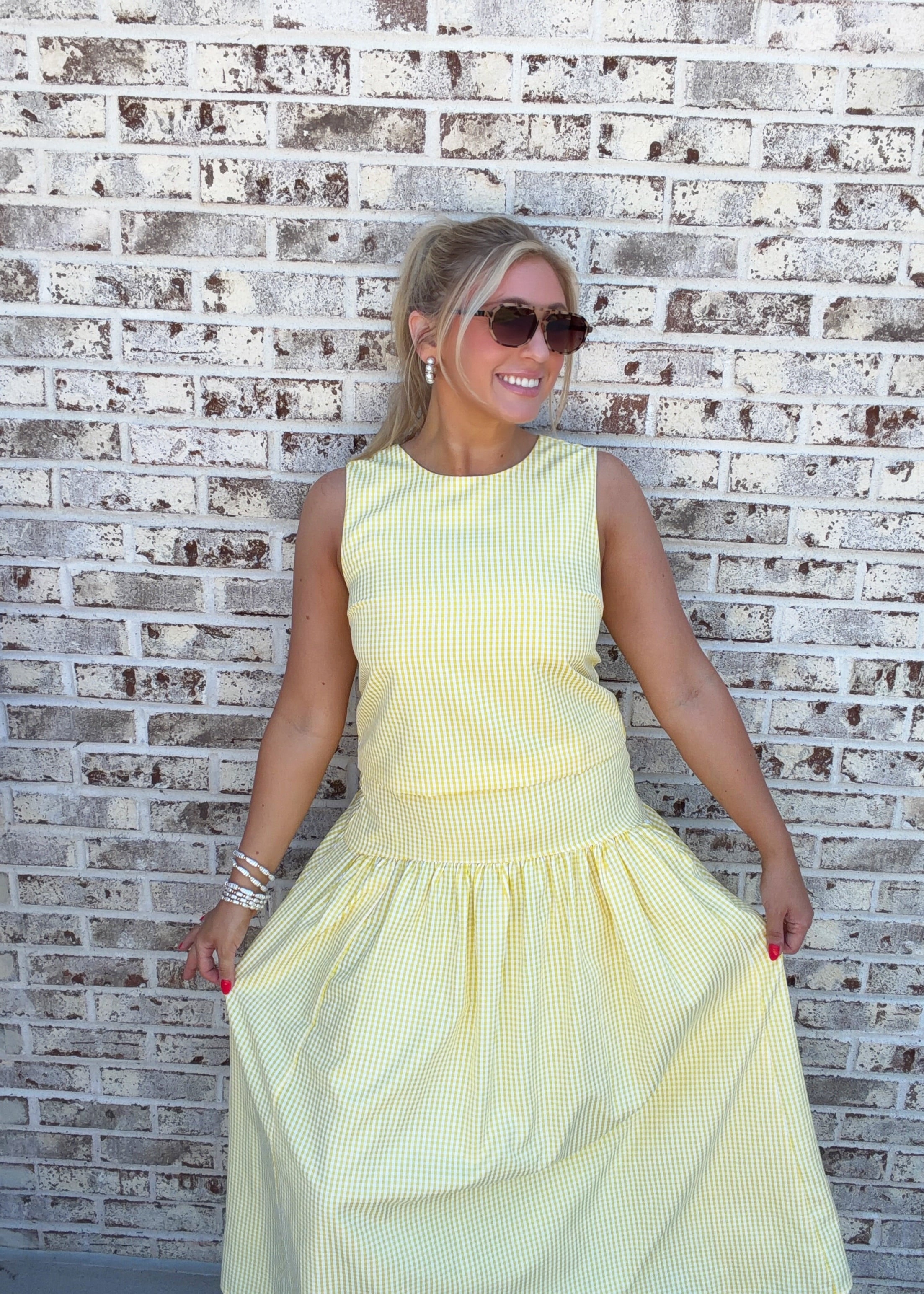Avery Gingham Sleeveless Top & Midi Skirt Set