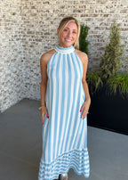 Delphi Stripe Halter Midi Dress