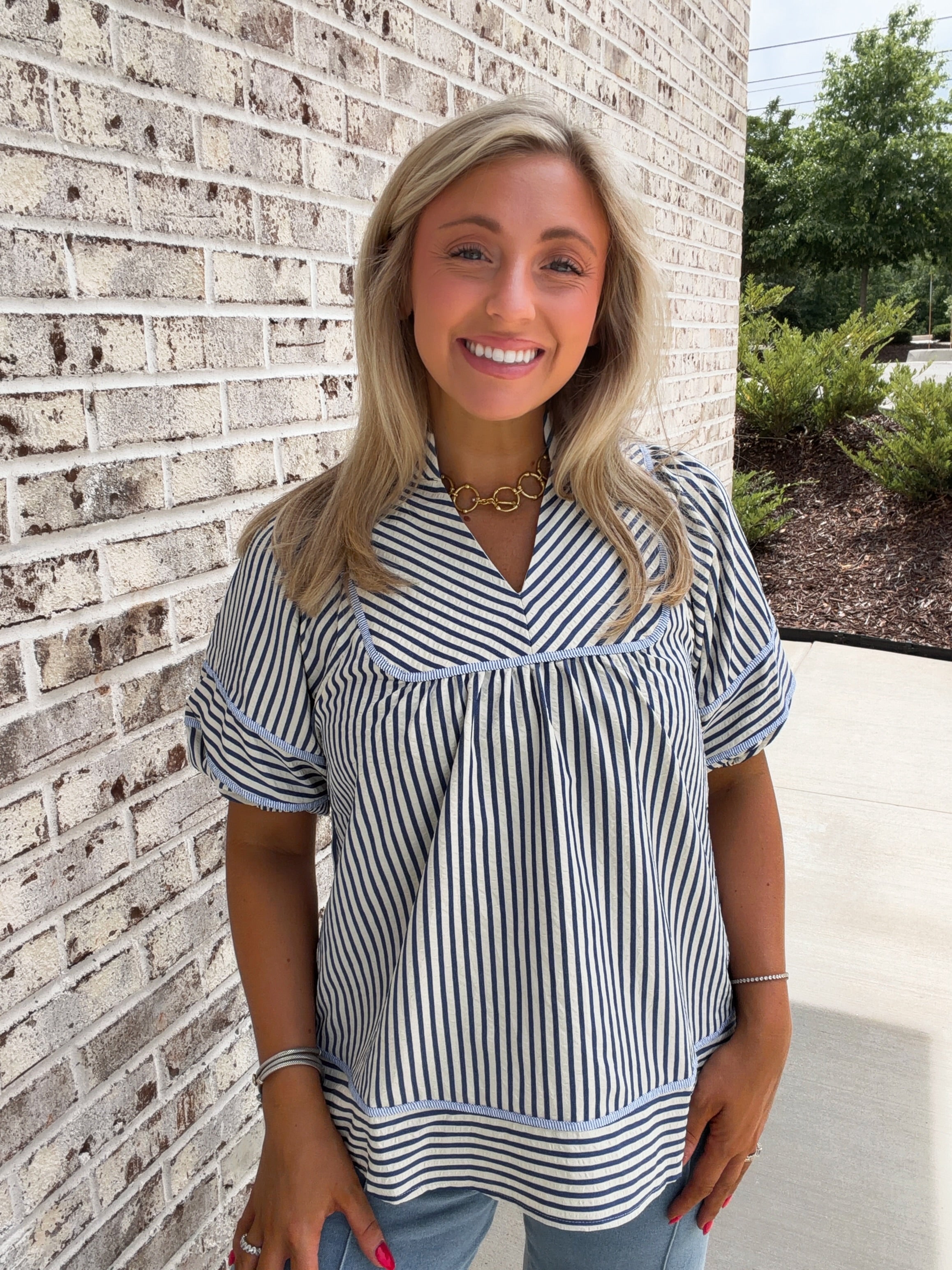 Marina Striped Puff Sleeve Blouse