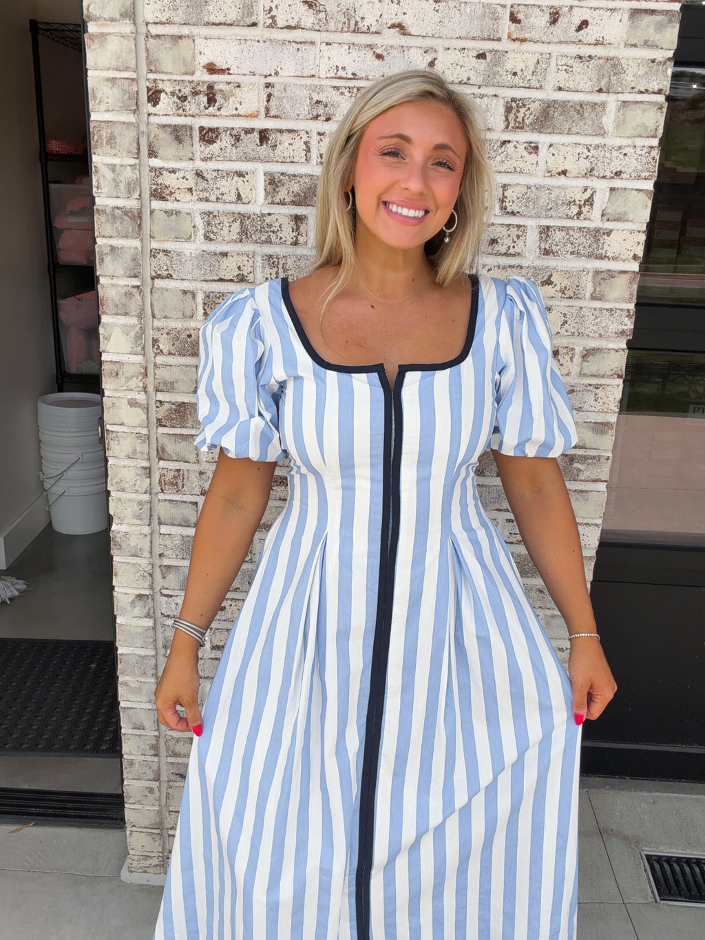 Polly Striped Contrast Piping Detail Dress
