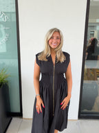 Madison Zip Smocked Waist Midi Dress