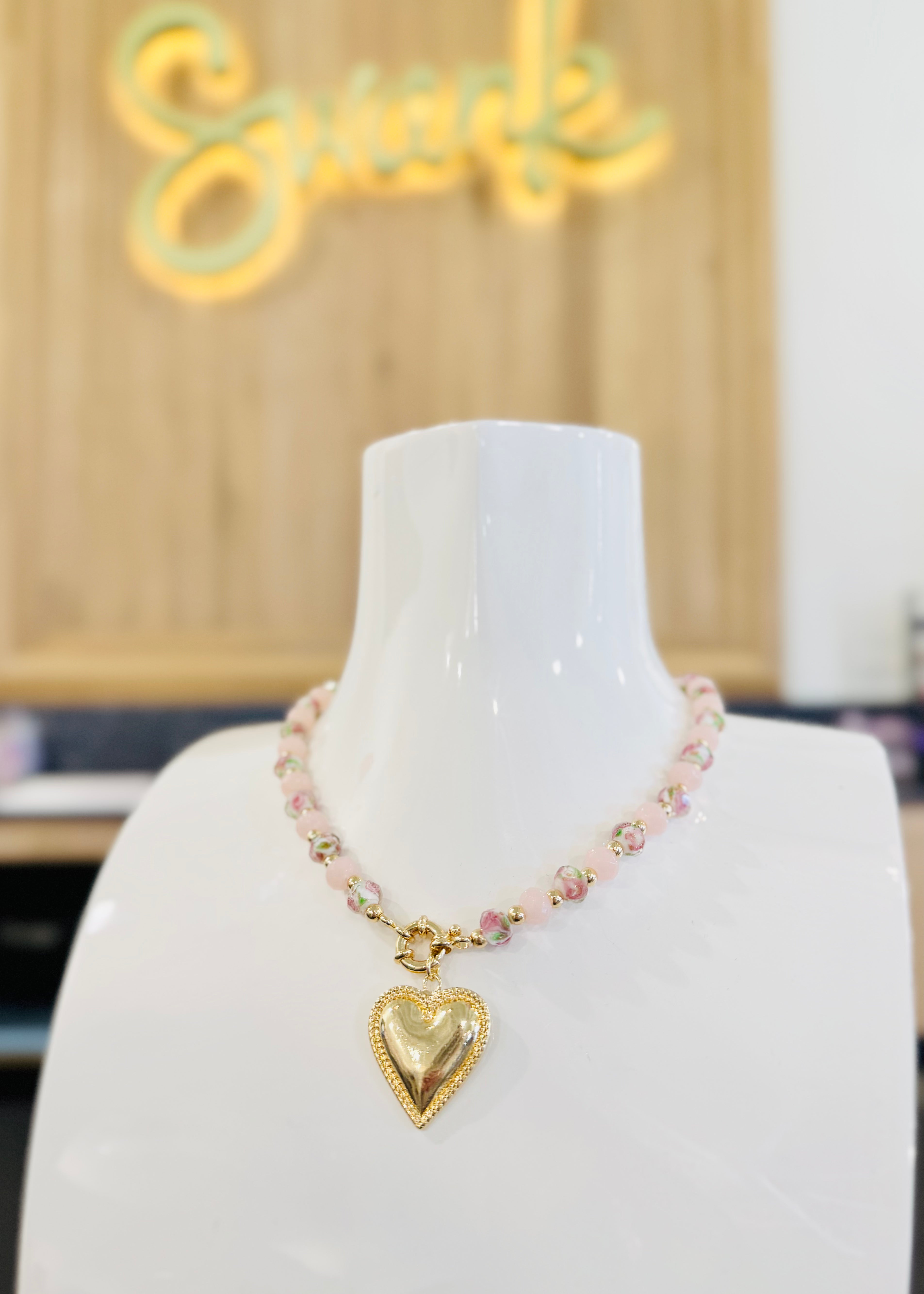 Heart Pendant Bead Necklace