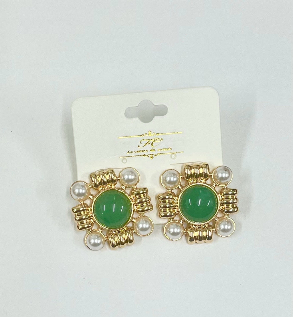 Gold Gem Statement Earrings