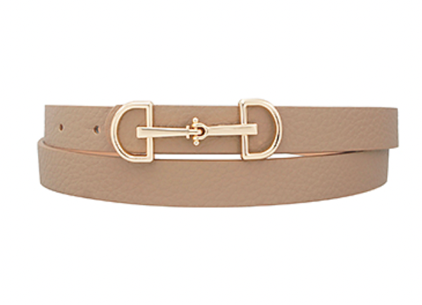 Horsebit Buckle Skinny Belt Taupe