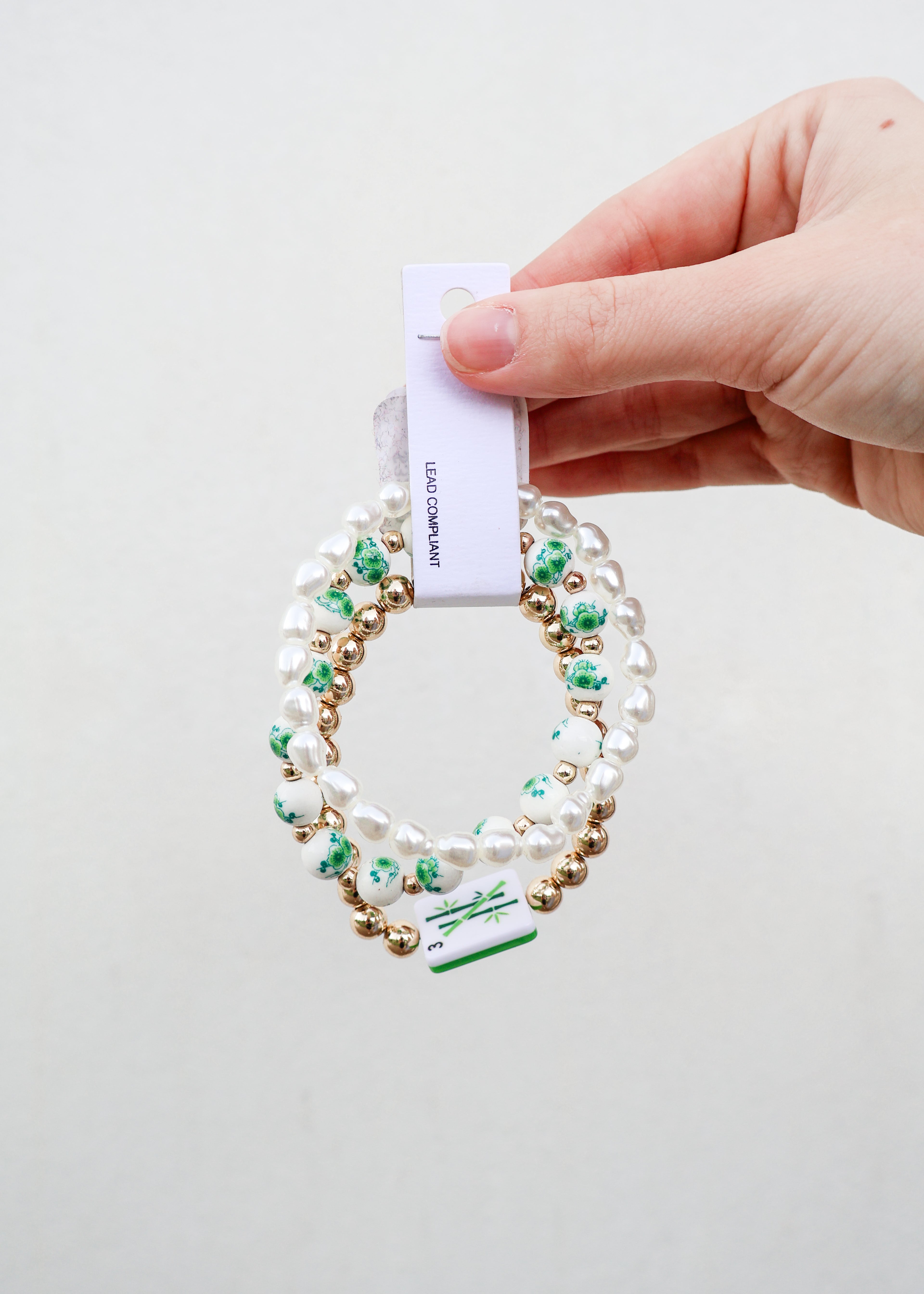 3 Row Pearl w/Mahjong Bracelet