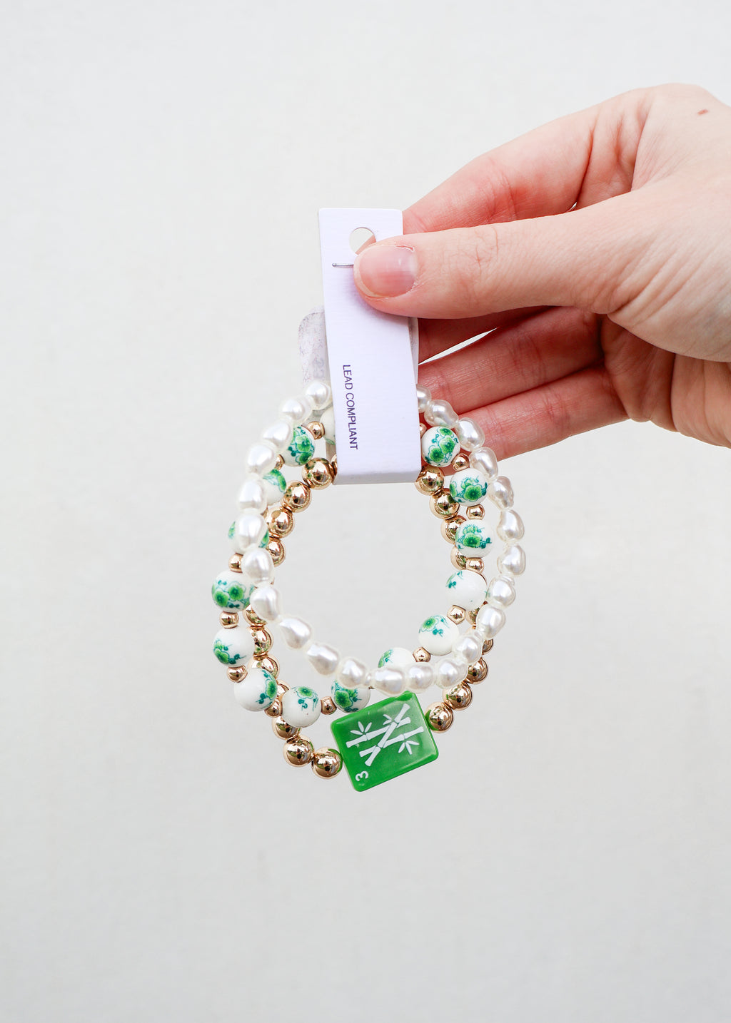 3 Row Pearl w/Mahjong Bracelet
