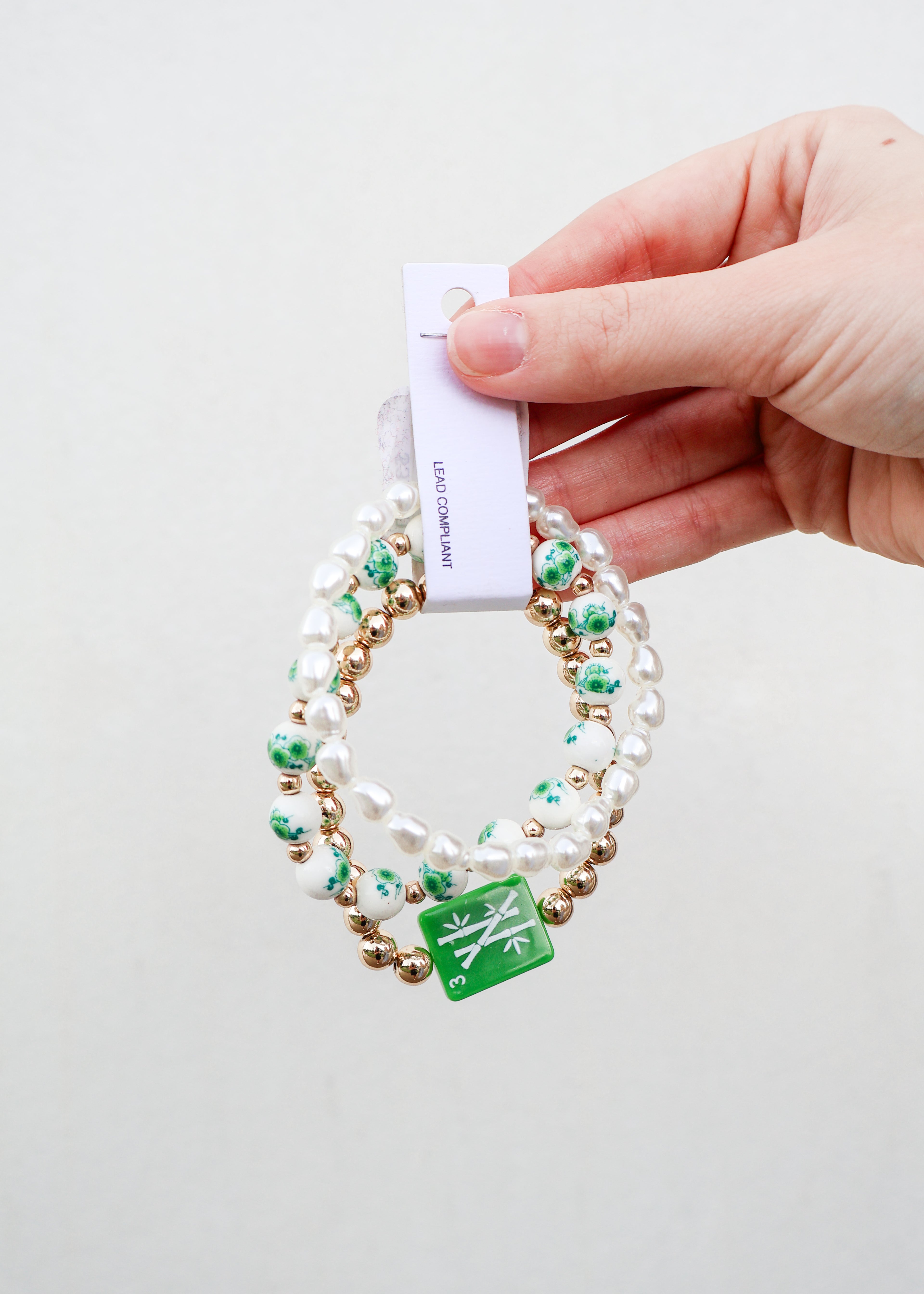 3 Row Pearl w/Mahjong Bracelet