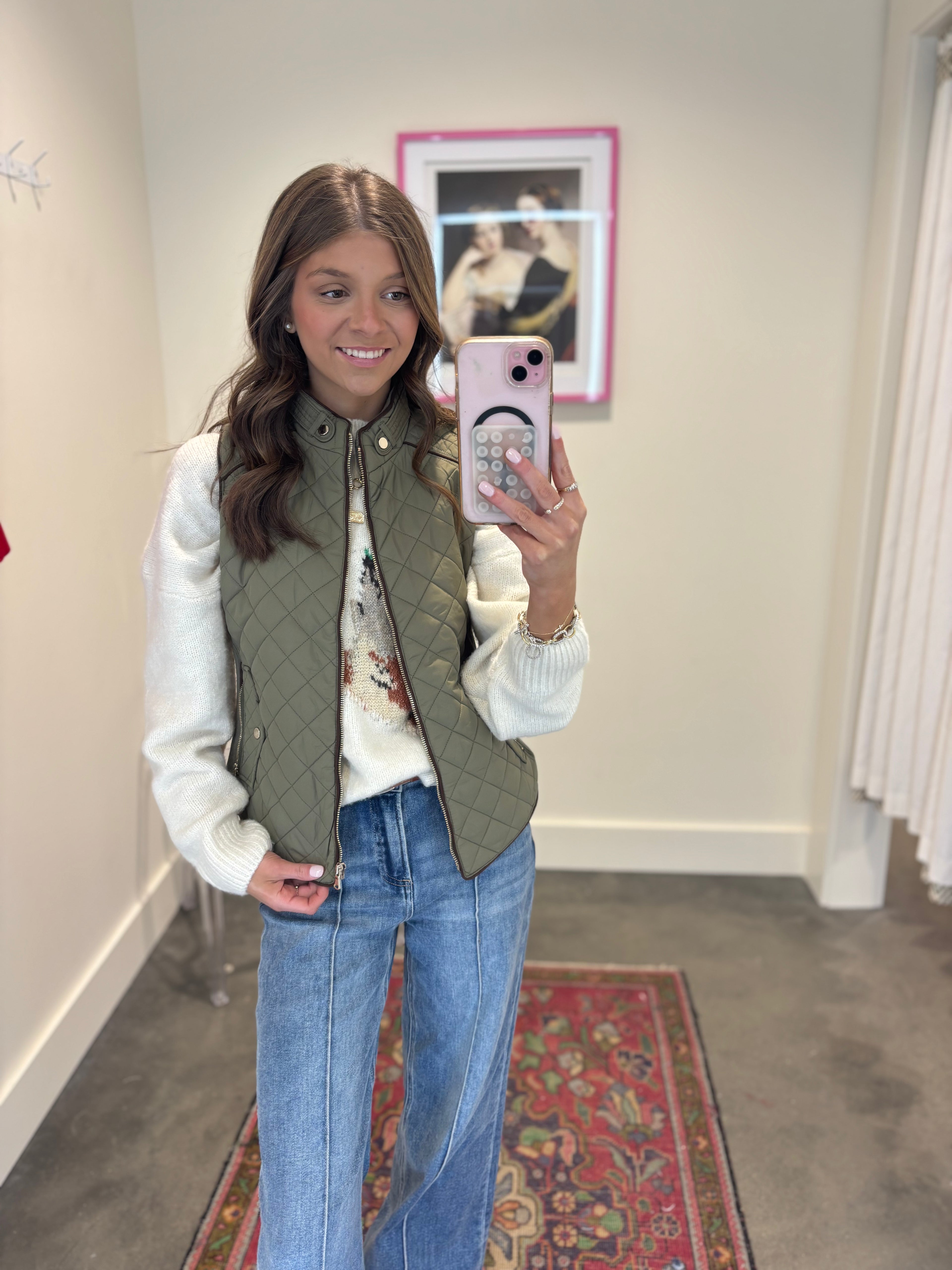 Quilted Vest with Suede Piping Detail